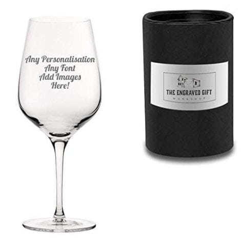 Customised Engraved Red Wine Glass, accompanied by a presentation box; suitable for diverse occasions and individuals.