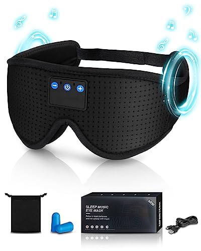 Black MOXTOYU Bluetooth Sleep Mask Headphones: Enhanced 3D Contoured Sleep Mask with blackout for improved sleep, perfect for travel.