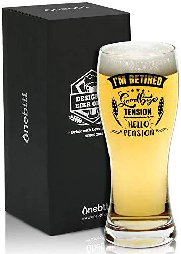 Onebttl Premium Retirement Gifts for Men – Cheers to a Stress-Free Retirement Beer Glass, 15 oz (443 ml), with Greeting Card.