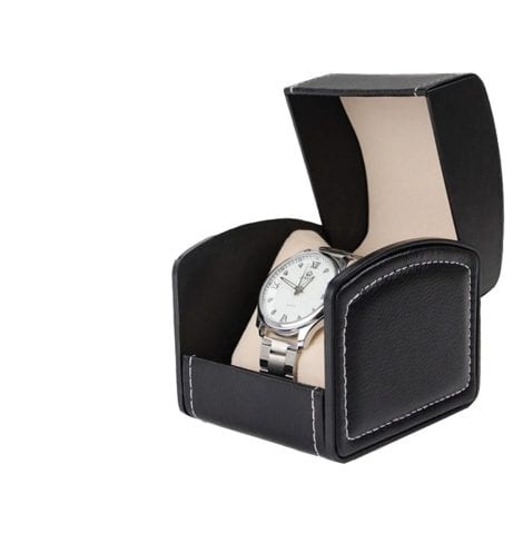 Black PU Leather Single Watch Gift Case for Father’s Day, Birthday, Anniversary, and Valentine’s Day by KIPETTO.