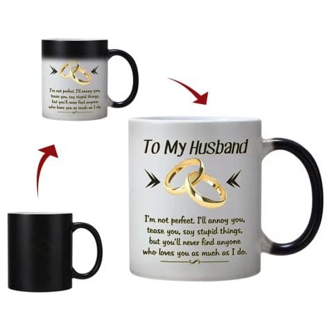 Funny Colour Changing Mug, 11-OZ Ceramic Cup – Christmas & Valentines Day Gifts for Hubby, Birthday, Anniversary.