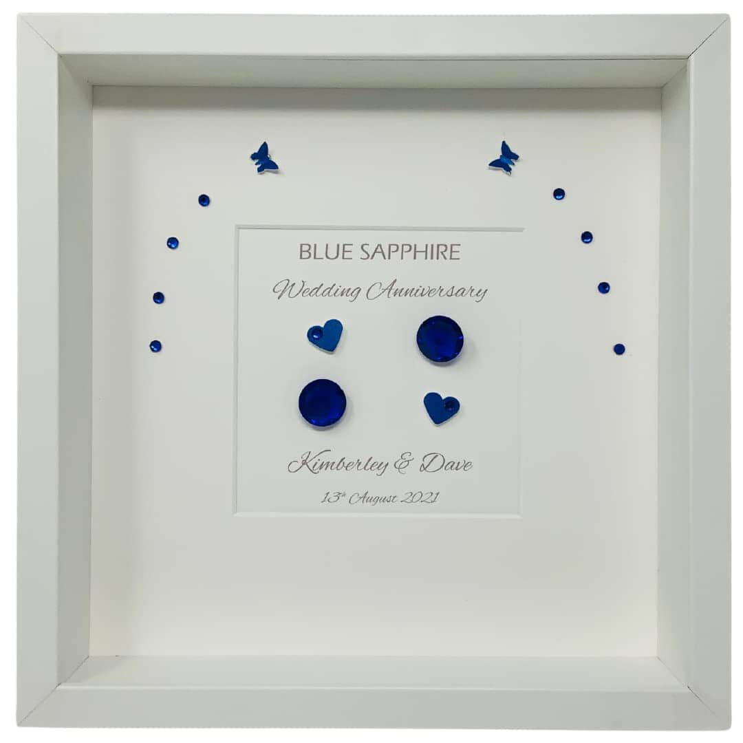 Blue Sapphire Wedding Anniversary Gift for Women Men Couple Parents Friends, Personalised Handmade Picture Frame, 65th Anniversary Gift for Her Him Wife Husband - Various Designs (Traditional)