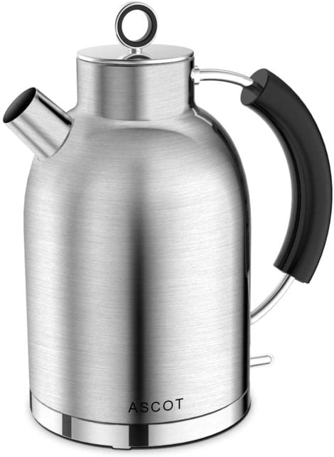 ASCOT Stainless Steel Electric Tea Kettle, Retro Tea Heater & Hot Water Boiler, Auto Shut-Off, 1.5L capacity (Matte Silver)