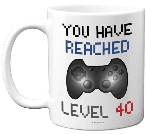 Stuff4 40th Birthday Gamer Present – Level 40 Gamer Festive Mug, 40th Bday Gifts, Coffee Mugs, Gaming Gifts.