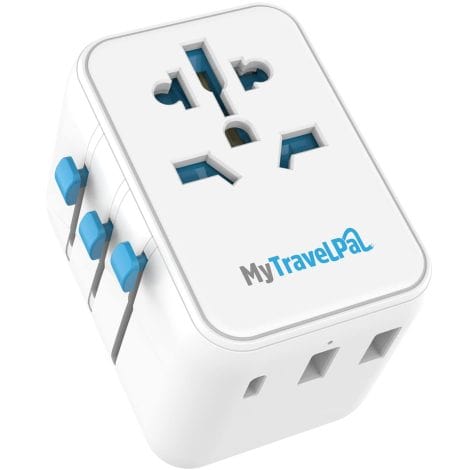 MyTravelPal® Universal Travel Adapter with USB C & USB Ports | Worldwide Plug Adapter for Europe, USA, UK, Australia, and more.