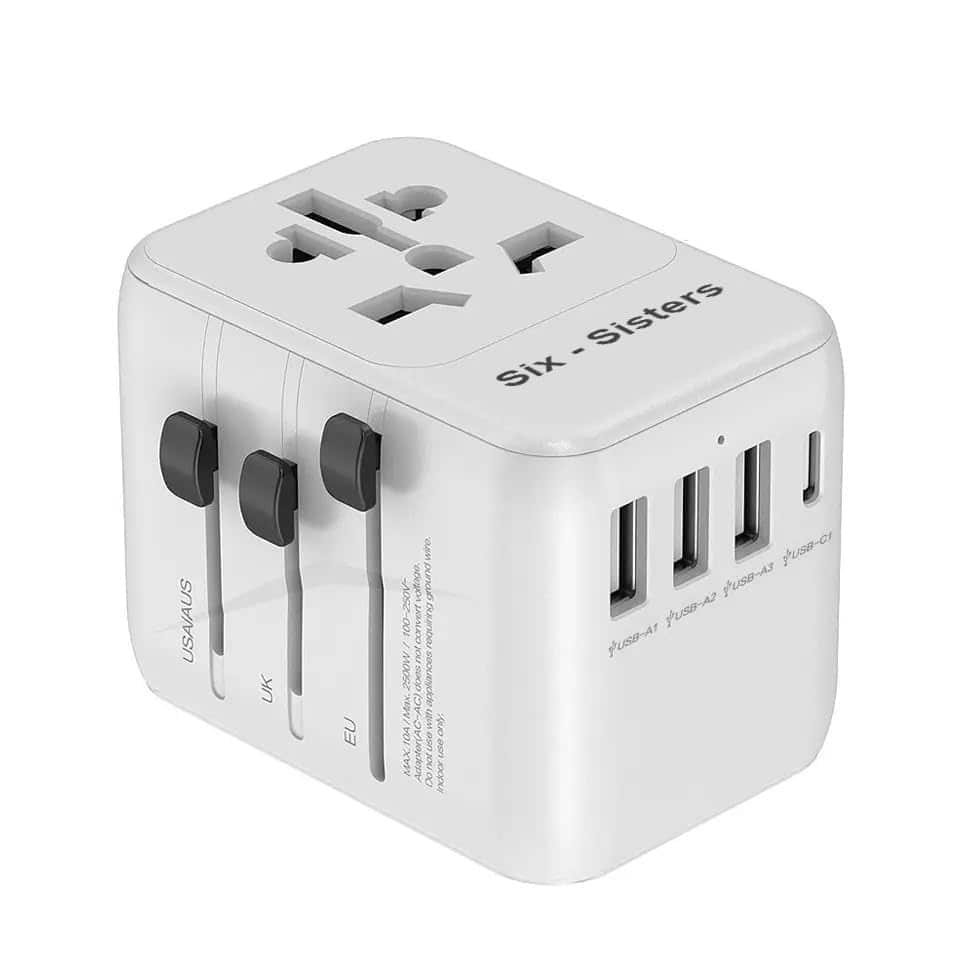 Worldwide Travel Adaptor, Six-Sisters Universal Travel Adaptor International Travel Plug Adaptor with Universal AC Socket 3USB A & 1 USB C All in-one Universal Charger Power Adaptor for EU AU UK US