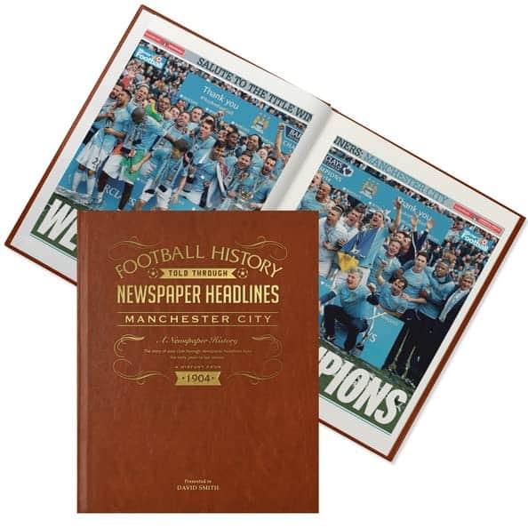 Personalised Football Fan Gift - History Told Through Newspaper Coverage - Name Gold Embossed