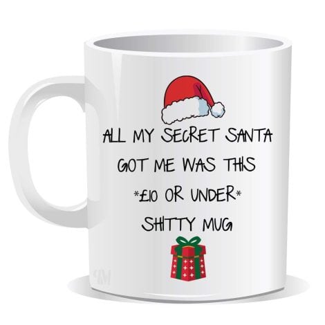 Perfect Mugs® Funny Secret Santa Mug with Rude Joke, Sarcastic Humour, and Novelty Design for Xmas Party.