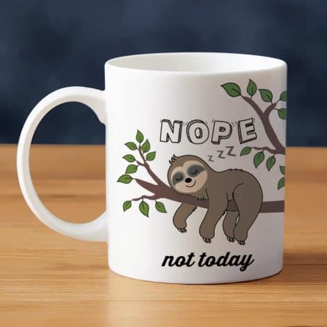 LOZACHE Adorable Sloth Gifts Nope Not Today Amusing Coffee Mug, Lovely Tea Cup 11oz, Delightful Birthday Gift for Loved Ones