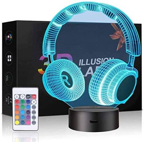 Headphone 3D Illusion Lamp, 3D Night Light for Children’s Table, Acrylic LED Sculpture with Remote Control