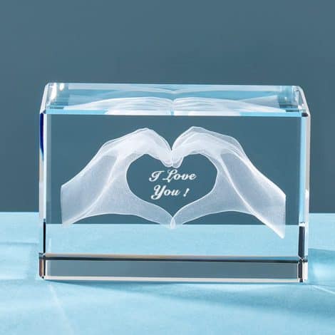 ERWEI Engraved Crystal Gifts for Women Men – Cube Glass Figurines with “I Love You” for Anniversary and Valentines.