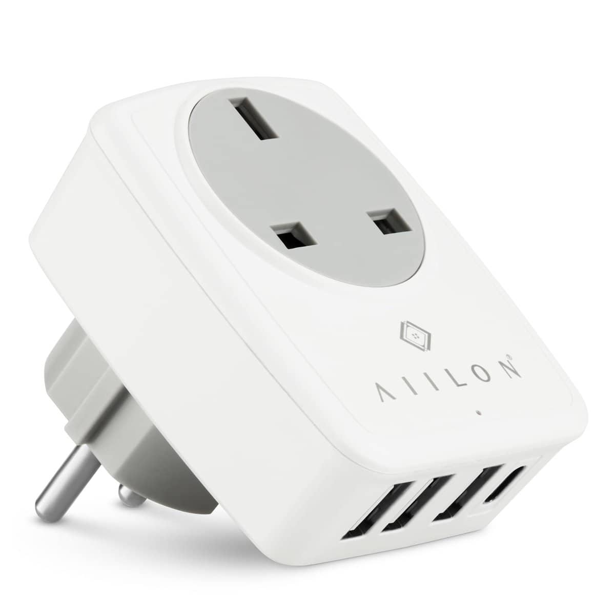 UK to Europe Adapter - 4-in-1 UK to Europe Plug Adapter - Powerful European Plug Adapter with 3 USB Charging Ports, 1 USB Type C - Travel Must Haves for Men, Women - Thoughtful Travel Gifts