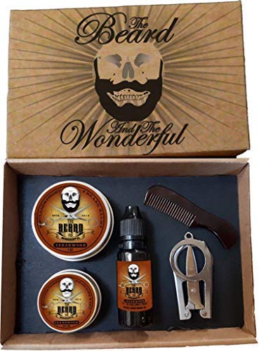 Men’s Beard Care Set – The Fantastic 5 Piece Beard Care Kit for Men Contains Mustache Wax, Facial Hair Oil, Facial Hair Salve, Travel-Sized Facial Hair Comb, and Facial Hair Trimming Scissors | Presents for Males