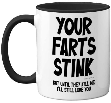 Funny Christmas gifts for men – Your flatulence smells mug. Hilarious mugs for boyfriend, husband, dad. Humorous novelty present. Lovingly gift daughter, son, wife. Black ceramic, 11oz.