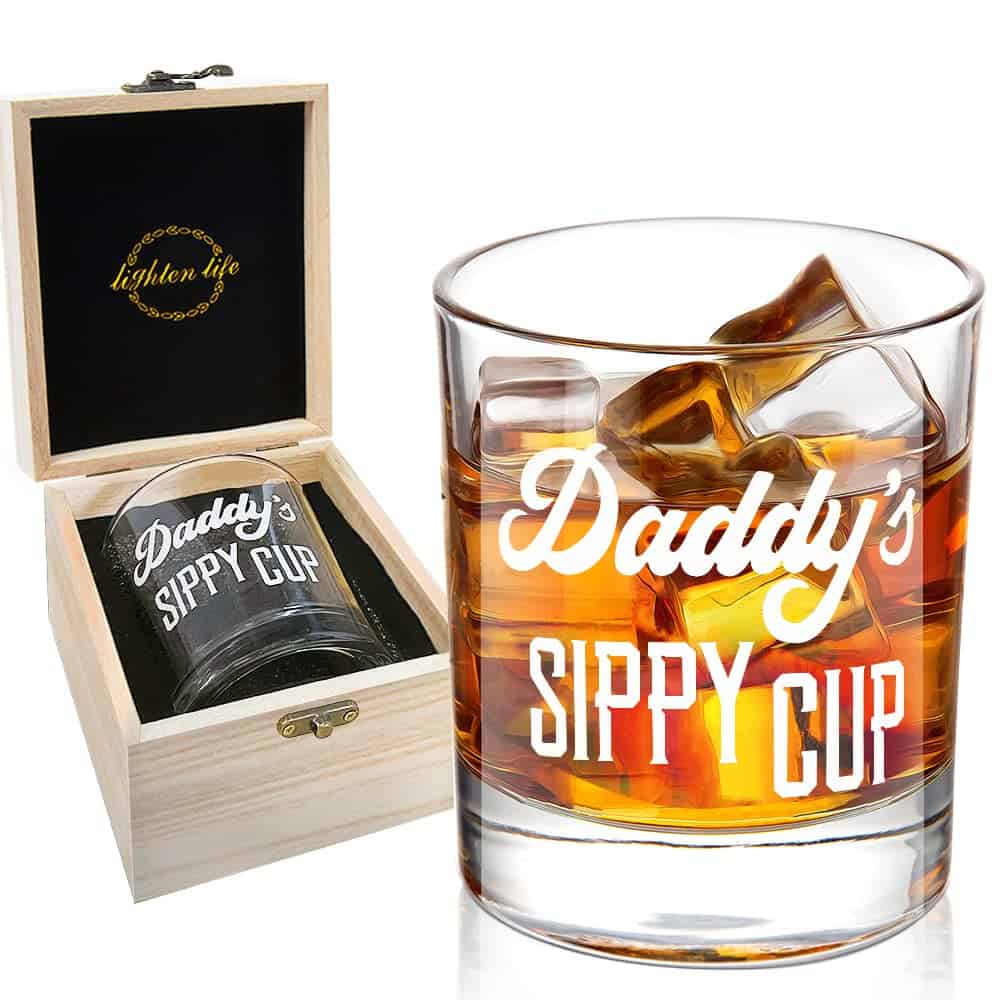 LIGHTEN LIFE Daddy's Sippy Cup Whiskey Glass 360ml,Unique Dad Gift in Valued Wooden Box,Funny Gag Gift for New Dad,Father,Husband from Kids Wife for Father's Day,Birthday