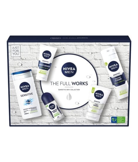 NIVEA MEN Complete Package Gift Set (5 Items), Men’s Gift Set with Body Wash, Facial Cleanser, Lotion, Deodorant, and Shaving Cream.