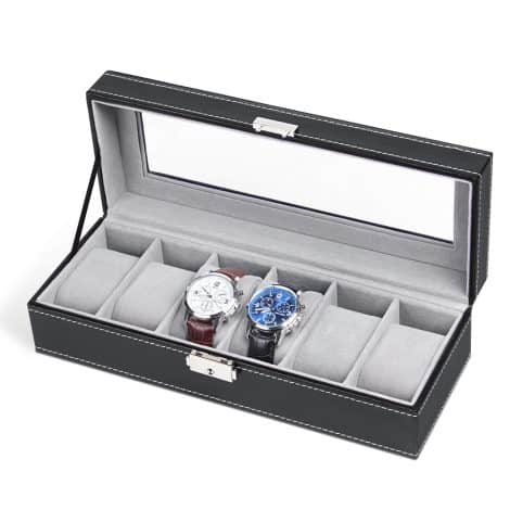 HAITRAL 6-Slot Leather Watch Box: Classy Watch Storage, Stylish Case Holder for Men and Women, Jewelry Organizer