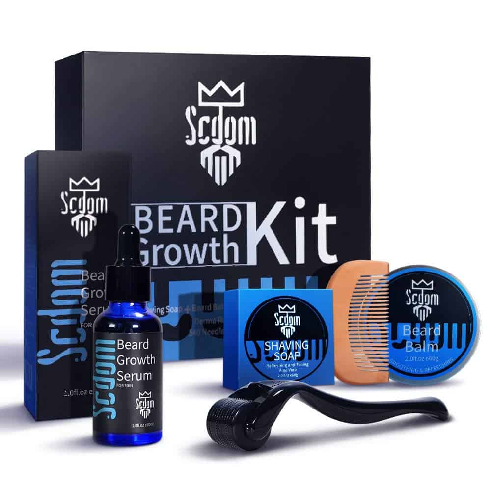 Beard Growth Kit, Scdom Grow a Beard Kit for Men with Titanium Derma Roller + Beard Growth Serum Oil + Beard Balm + Beard Cleansing Soap + Comb, Beard Grooming Tool Kit Best Gift for Men/Dad