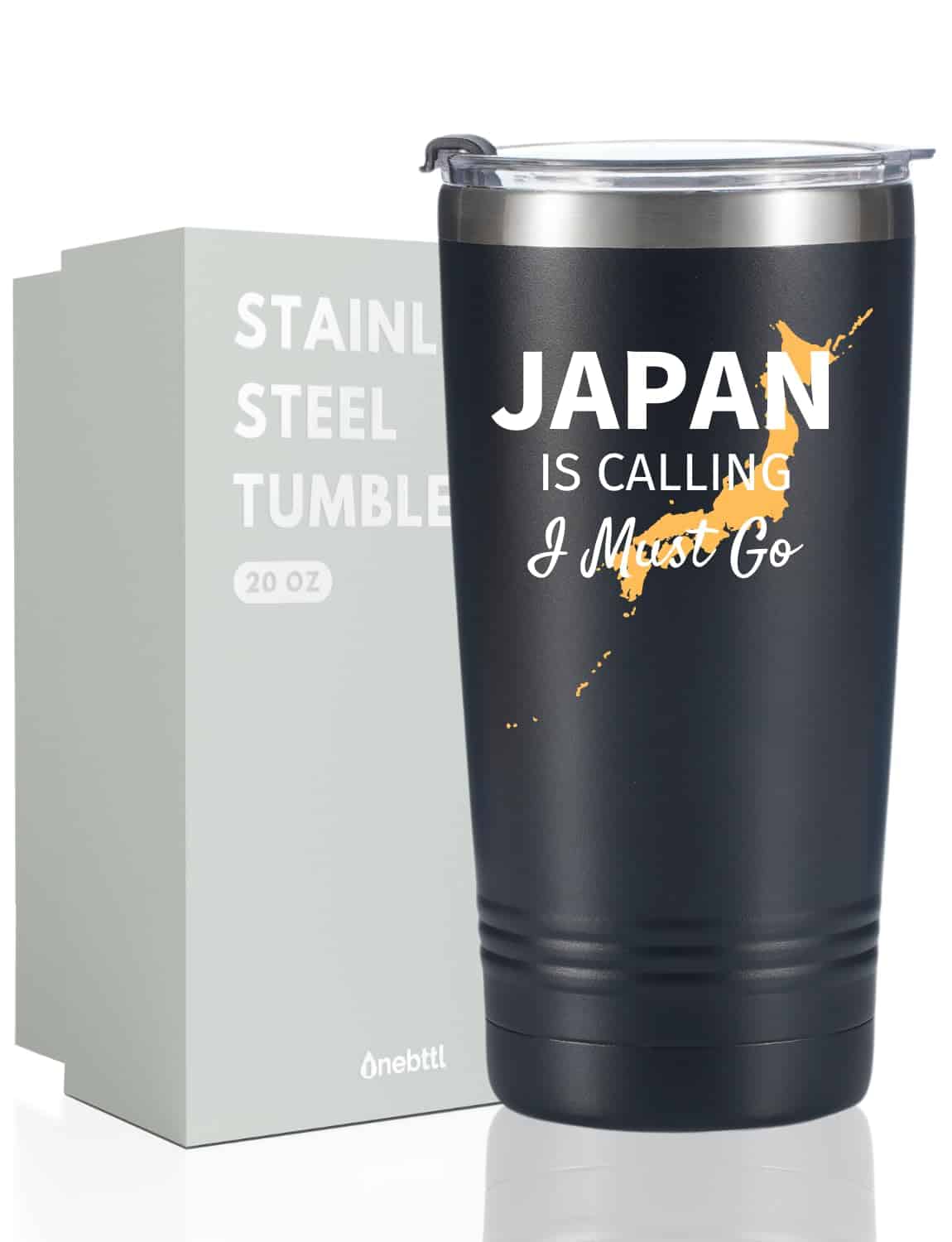 Onebttl Japanese Gifts for Men Women, Japanese Themed Travel Gifts for Friends, 20oz Stainless Steel Insulated Tumbler with Lid and Straw - Japan is Calling I Must Go