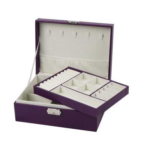 Homeanda Jewellery boxes 2 layer jewellery box Leather jewellery boxes for Women Girls Teens Jewelry organizer box Jewelry Storage box with lock (Purple)Homeanda Jewellery Boxes: A 2-tier leather jewellery case for Women, Girls, and Teens with a lock (Purple) for organized storage.