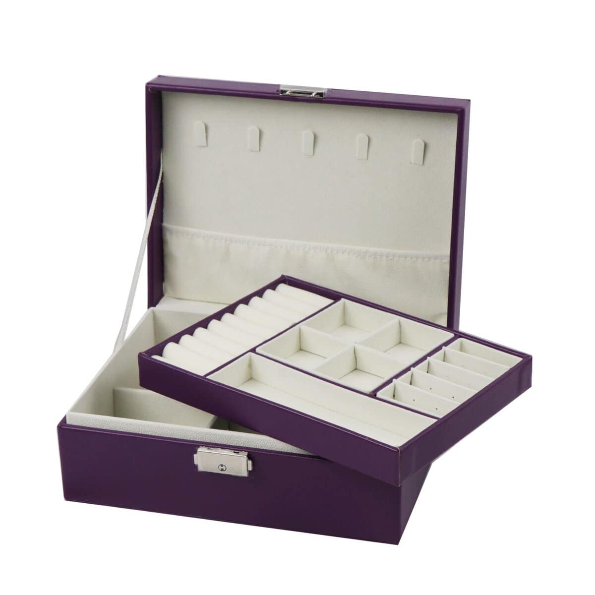 Homeanda Jewellery boxes 2 layer jewellery box Leather jewellery boxes for Women Girls Teens Jewelry organizer box Jewelry Storage box with lock (Purple)