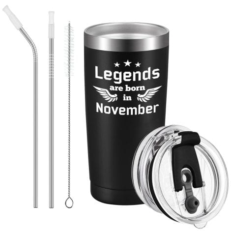 Livole Birthday Christmas Gifts for Men; Perfect for dads, uncles, grandads, and friends; Hilarious gifts for men who seem to have everything; Ideal for November-born legends; Coffee mug; Stainless steel wine tumbler with 20oz (600ml) capacity.