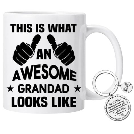 caicainiu Coffee Mugs for Grandad – Hilarious Novelty Ceramic Mug and Keyring Set, Perfect Gift for Grandpa