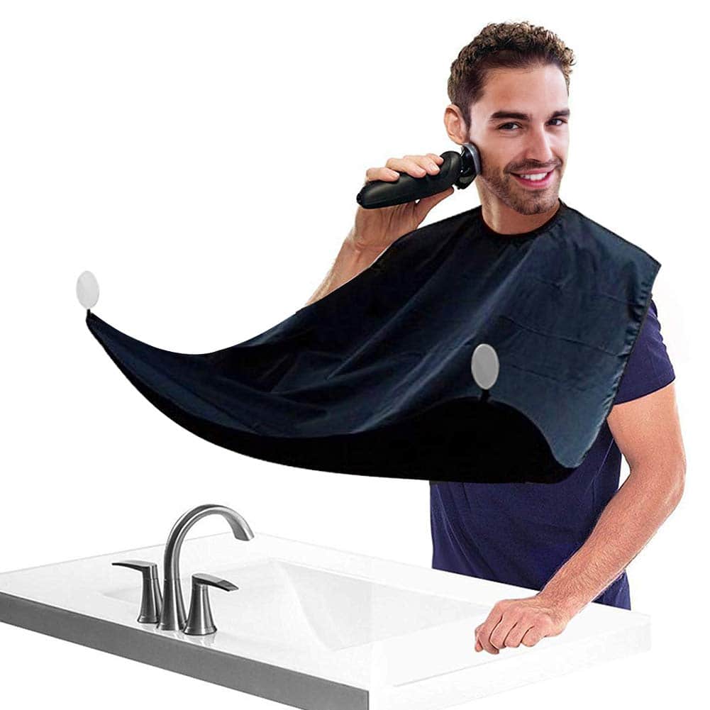 Beard Catcher - Large Beard Shaving Apron Cape with Suction Cups - Unique Gifts for Men Father Husband Grooming Trimming Cutting Cape by QpenguinBabies  (Black)