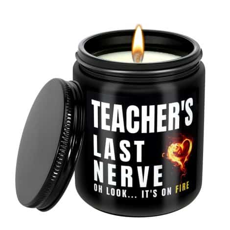 Gifts to show gratitude for teachers, including humorous Christmas and birthday presents, as well as retirement candles.