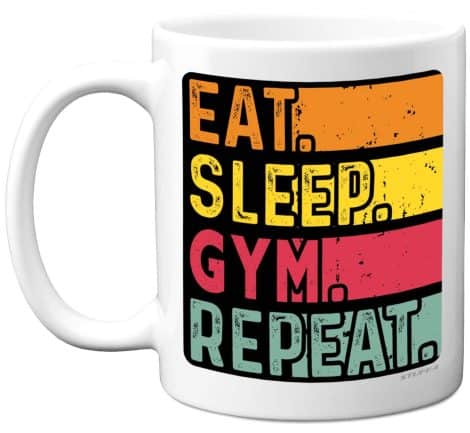 Christmas Mug Presents for Men and Women – Eat, Rest, Exercise, Repeat – Humorous Birthday Gift for Fitness Enthusiasts, 11oz Dishwasher-Safe Ceramic Mugs.