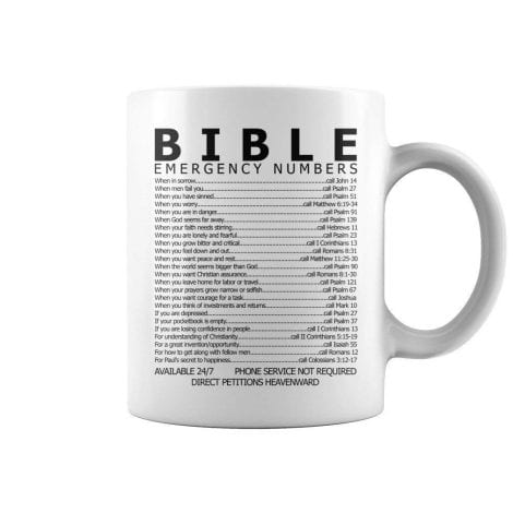 Christian Gifts Bible Emergency Numbers Mug Cup – Christian Gifts for Women Men (11oz White) by Mike Apparel.