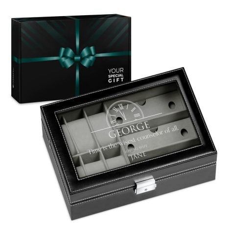 Maverton Watch and Sunglasses Holder  Stylish jewelry box with customizable lid, ideal for personalized men’s birthday present or display case.