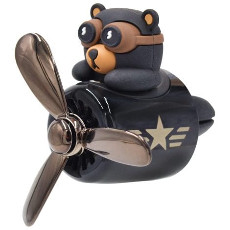 Retro Aeroplane Car Air Freshener with Personalization for Air Outlet Vent (Dark) – Bear Pilot Design.