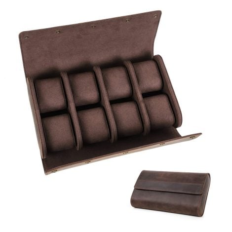 Hiram Genuine Leather Watch Roll Travel Case – 8 Watch Storage Boxes – Men’s Watch Organizer and Display