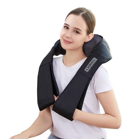 LAOBEN Heated Neck and Shoulder Massager with Dual Kneading, Muscle soothing and pain relief, durable, convenient for various settings.