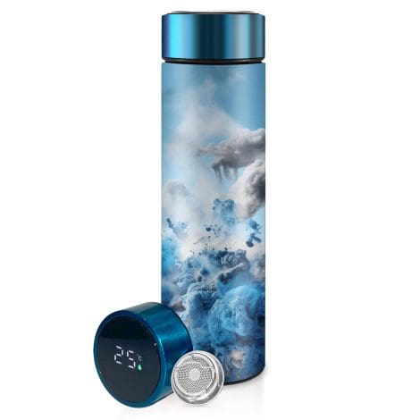 Felicita Travel Mug – Insulated Stainless Steel Cup with Lid, Perfect for Hot & Cold Drinks (Blue Clouds, 18oz)