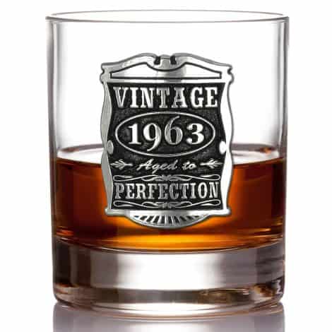 Vintage Years 1963 60th Birthday or Anniversary Whisky Glass Tumbler – Unique Gift for Men from English Pewter Company.