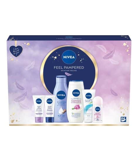 NIVEA Indulgent Skincare Routine Gift Set for Women, featuring Shower Cream, Deodorant, Body Lotion, Moisturizer, Day and Night Creams.