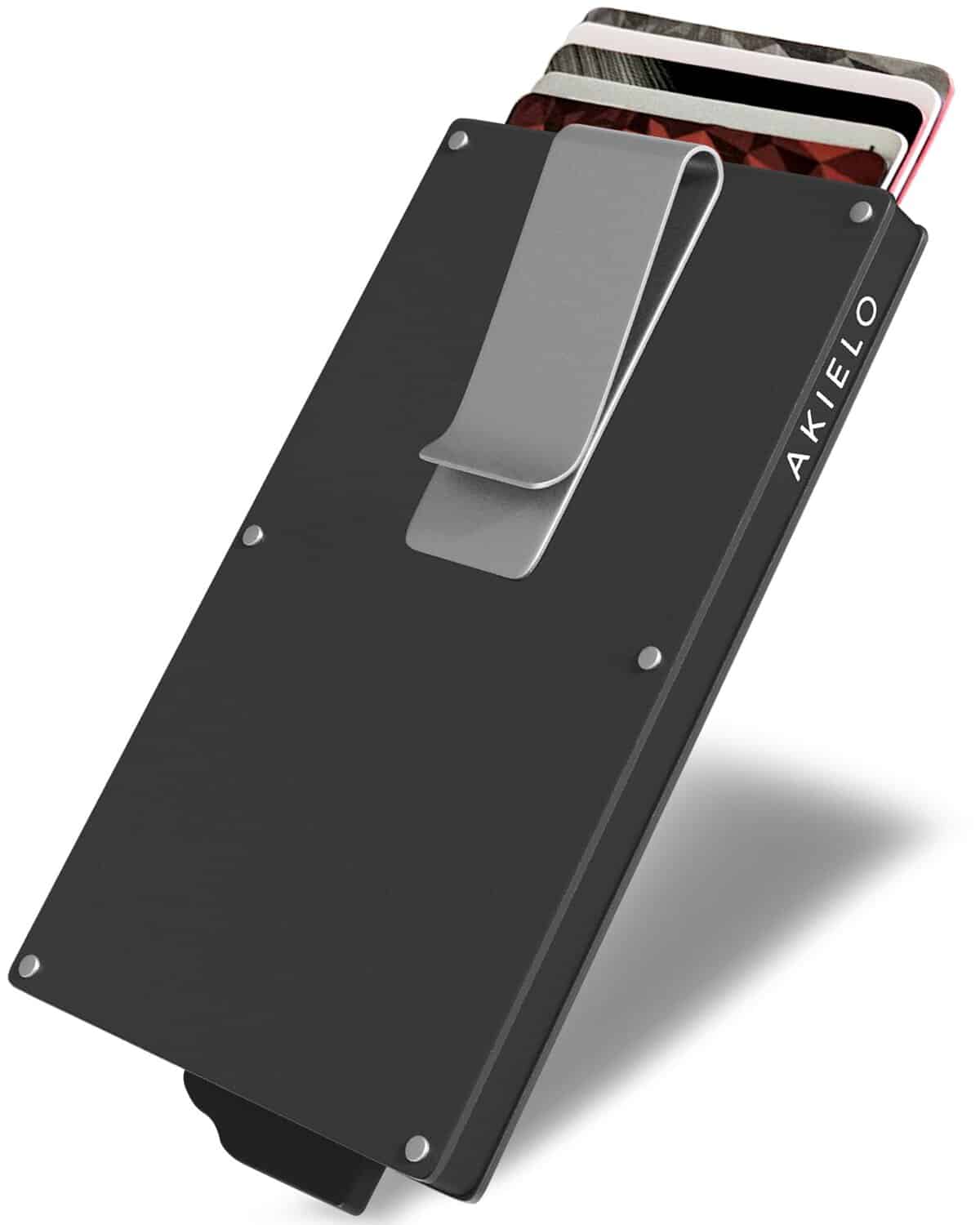 AKIELO RFID Blocking Card Holder with Money Clip and Gift Box  Minimalist Mens Card Wallet and Contactless Credit Card Protector (Alpha Collection)