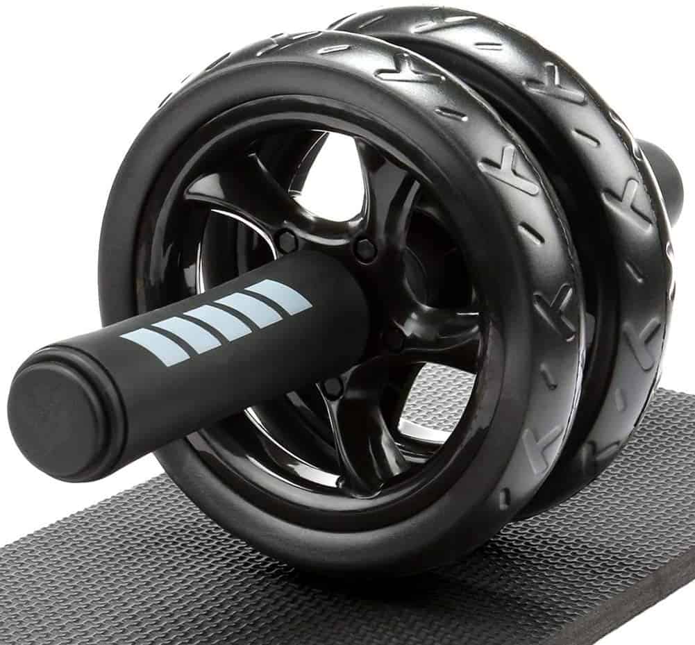 H&S Ab Roller for Strength Training Equipment - Abs Sit Up Exercise Wheel for home gym with Extra Thick Knee Pad Mat - Ab Trainer w/Dual Glide Wheels