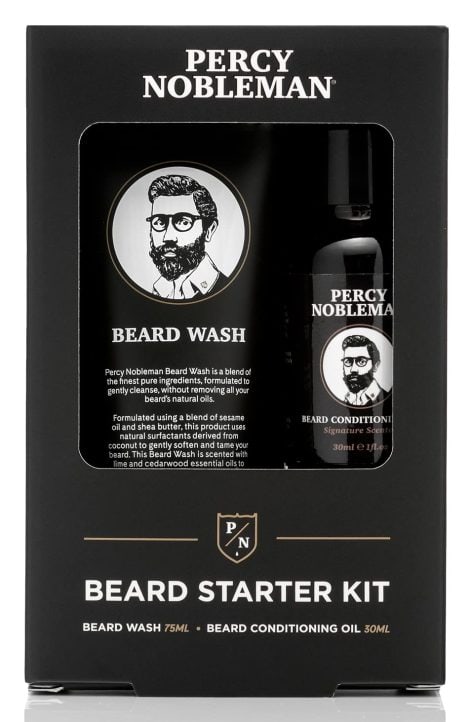 Percy Nobleman Starter Set for Beards, a grooming kit with beard oil and wash, perfect for Christmas stockings.