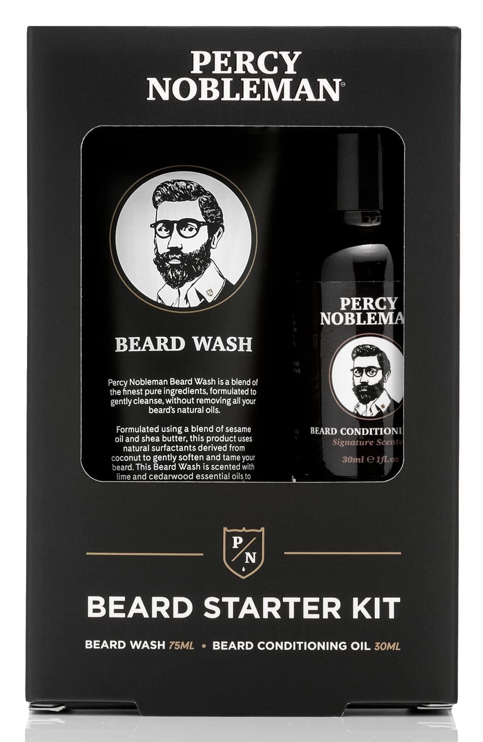 Percy Nobleman Beard Starter Kit, A Beard Grooming Kit Containing Beard Oil and Wash, suitable as a stocking filler, 30ml / 75ml