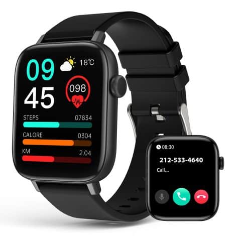 Smart Watch for both genders, featuring a 1.9”HD touch screen, Bluetooth call capabilities and fitness tracking. Waterproof and compatible with Android and iPhone, monitoring heart rate, blood oxygen, and blood pressure.