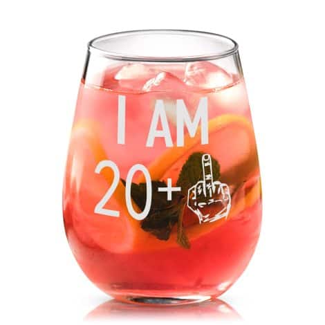 Livole Unique 21st Birthday Presents for Females, Males, Close Friends, Joyful 21st B-Day, Over 20, 21st Anniversary Gifts, 15oz Stemless Wine Glasses for Over 20s, Cocktail Tumblers