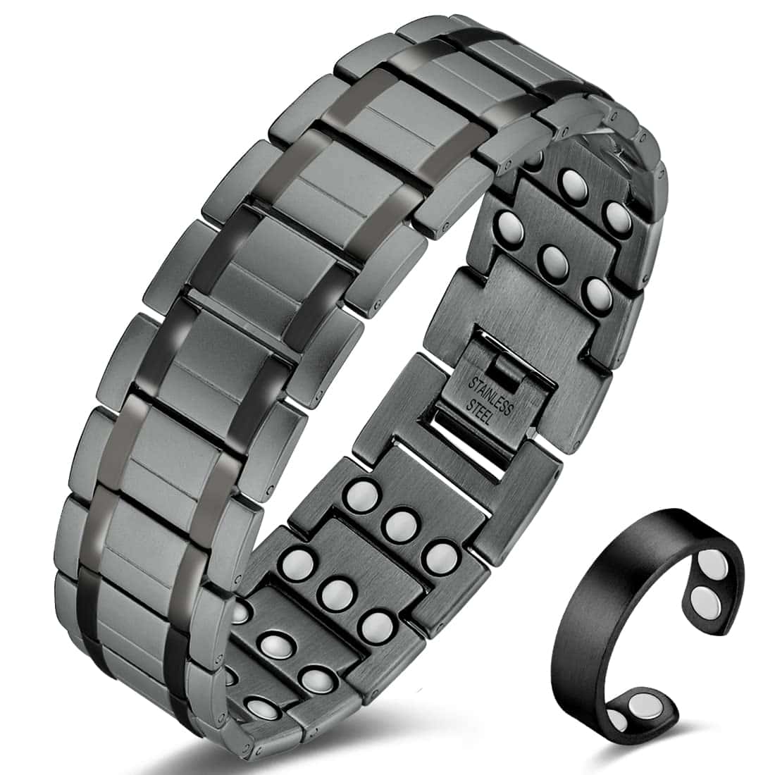 Cigmag Magnetic Bracelet Men Ultra Strength Magnet Titanium Steel Three Row with Adjustable Tool & Gift Box(Grey)