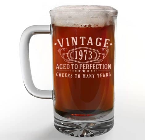 Vintage 1973 Engraved 16oz Glass Beer Tankard by Spotted Dog Company – Perfectly Aged – 50th Birthday Gifts for Men – 50th Anniversary Decor.