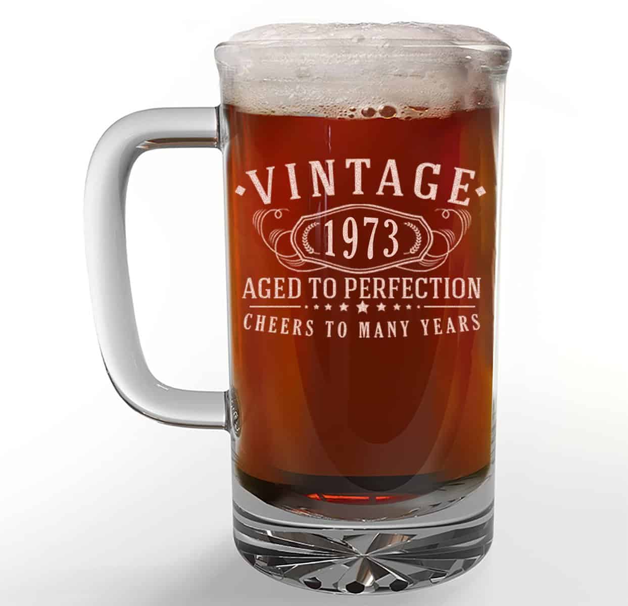 Spotted Dog Company Vintage 1973 Etched 16oz Glass Beer Mug Stein - Aged to Perfection - 50th Birthday Gifts for Him Men - 50 Years Old Decorations Anniversary