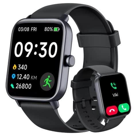 Men’s Smartwatch with Alexa integration, Bluetooth calling, 1.8″ display, SpO2/heart rate/sleep/stress monitoring, and a wide range of fitness features.