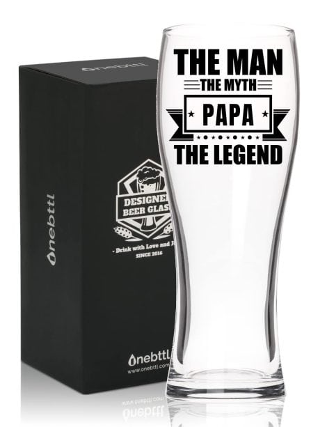 Papa Gifts Beer Pint Glass for Grandpa, a humorous 15 oz. beer glass for Christmas, birthdays, retirement, or Father’s Day, from grandkids and granddaughters, celebrating the legendary Papa.