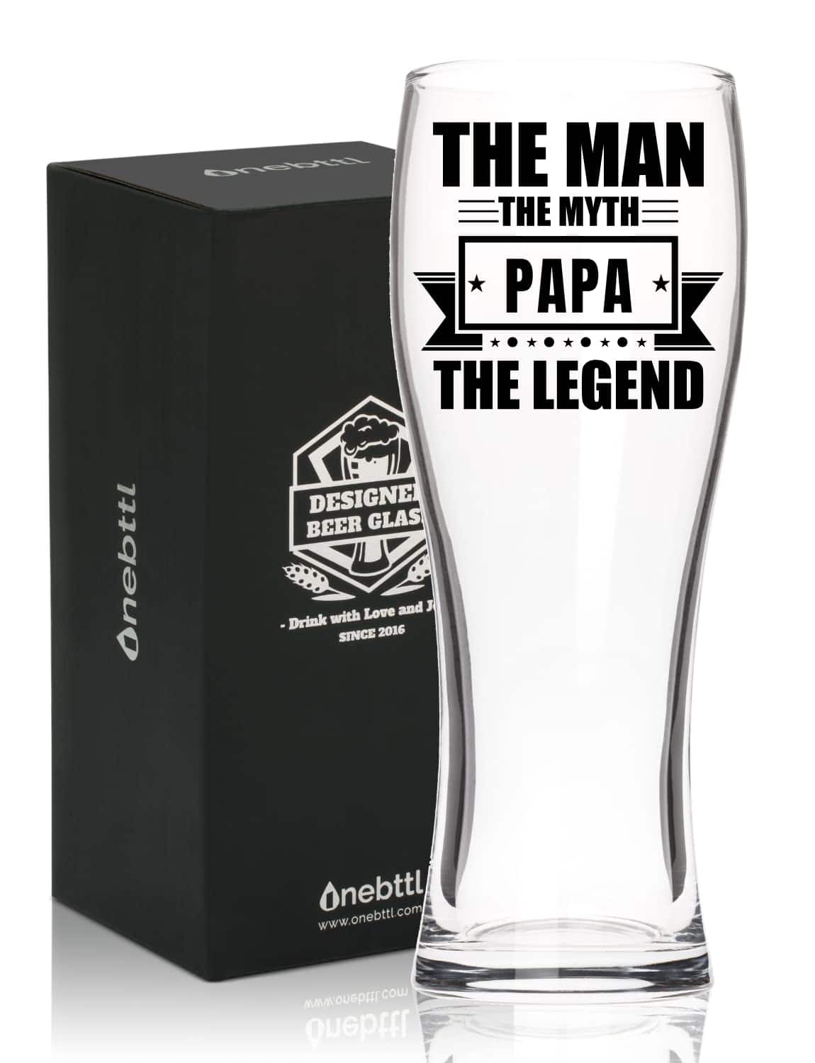 Papa Gifts Beer Pint Glass for Grandpa Grandfather for Christmas Birthday Retirement Father's Day, 15 Oz Funny Beer Glass from Grandkids Granddaughters - Papa Man Myth Legend